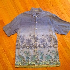 Tommy Bahama Men’s Blue Hawaiian Buttoned Down Hemp Linen Shirt